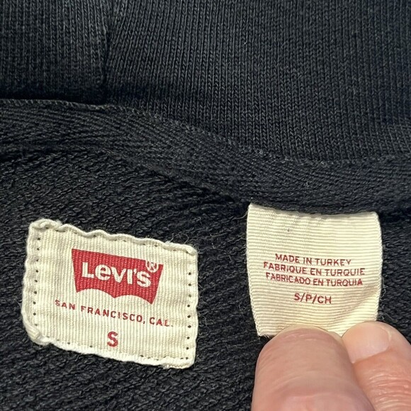 Levis Mens Black Full Zip Logo Hoodie Sweater Front Pockets Size Small - Picture 7 of 11